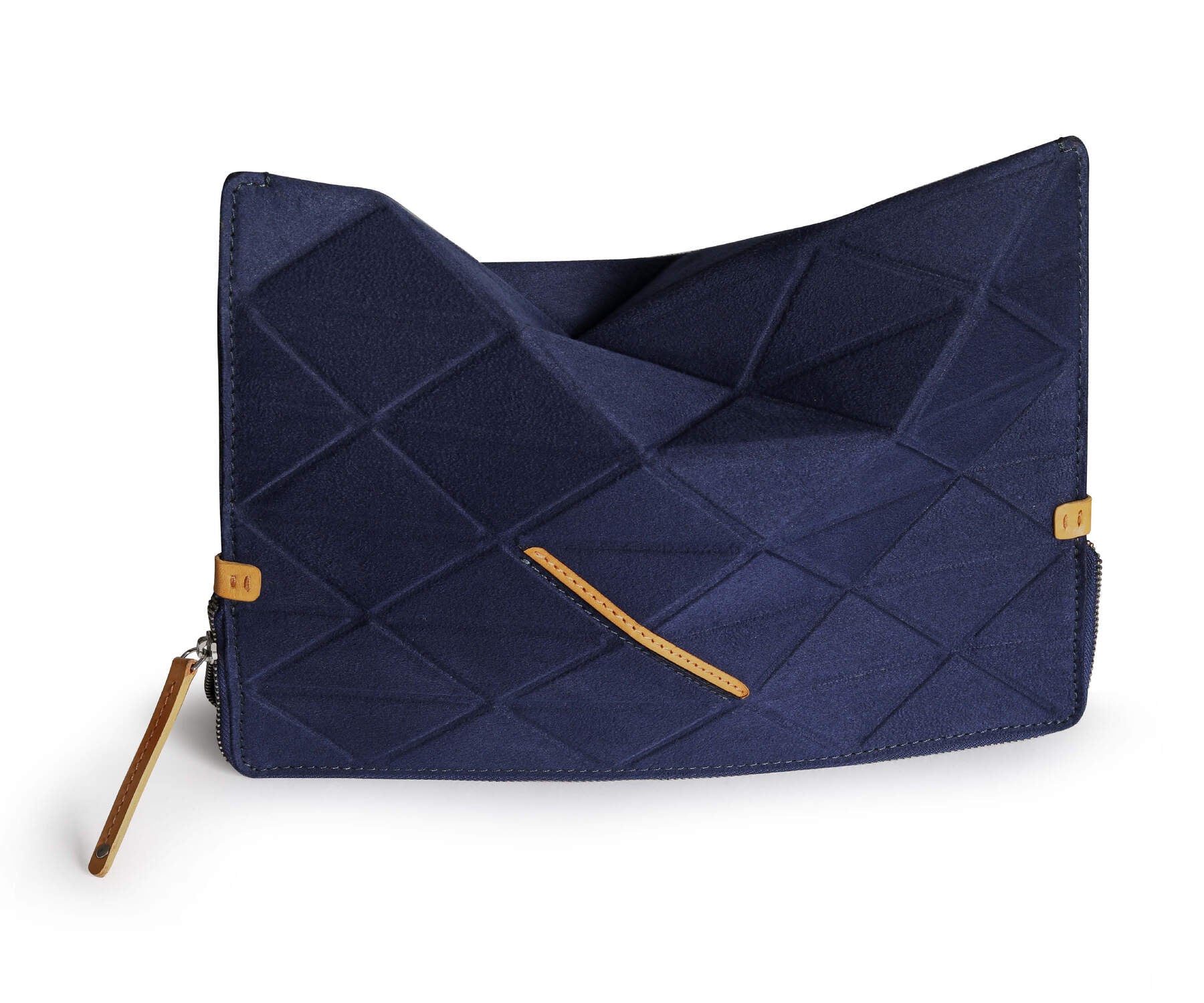 Buy Trigon Large Blue Sleeve Bag - Faux Suede with Leather-Edged Pocket - Taamaa